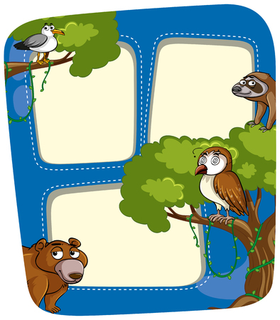Border template with wild animals in forest illustrationのイラスト素材