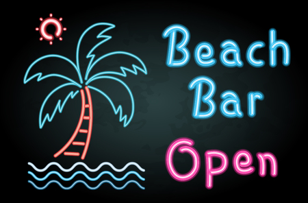 Neon light with word beach bar open illustrationのイラスト素材
