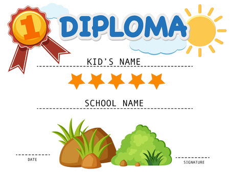 Diploma template with rocks and grass in background illustrationのイラスト素材