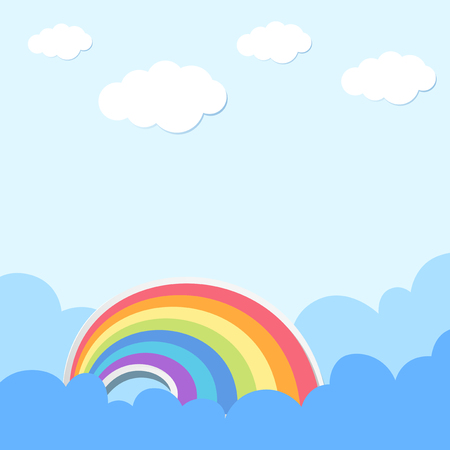 Background scene with rainbow and clouds illustrationのイラスト素材