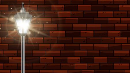 Lamppost with bright light on brick wall illustrationのイラスト素材