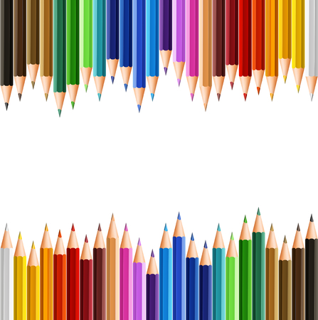 Background template with color pencils on top and bottom illustrationのイラスト素材