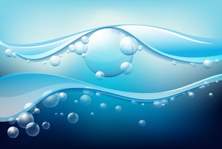 Bubbles and waves in blue color illustrationのイラスト素材