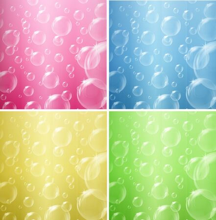 Bubbles floating on four different color backgrounds illustrationのイラスト素材