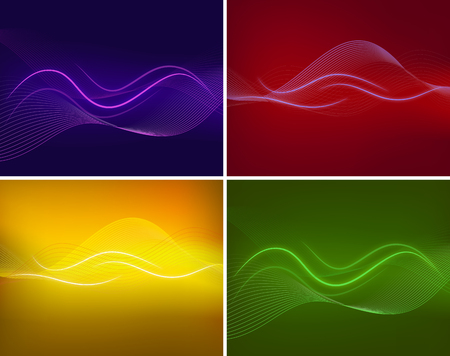 Bright wavy lines on four different backgrounds illustrationのイラスト素材