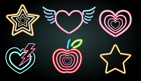 Neon light symbols in different shapes illustrationのイラスト素材