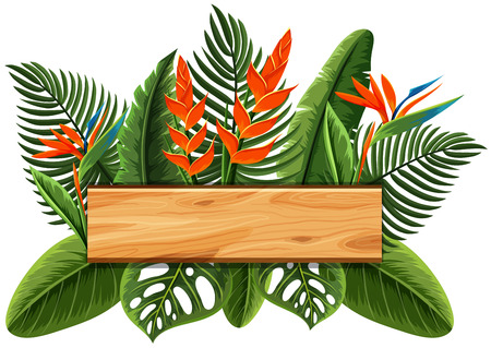 Wooden board with bird of paradise in background illustrationのイラスト素材