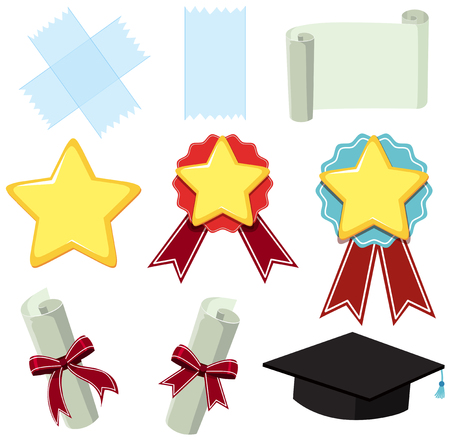 Different symbols of award and paper illustrationのイラスト素材