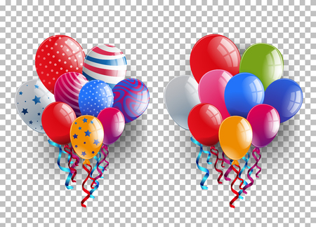 Two bunches of colorful balloons on transparent background illustration.のイラスト素材