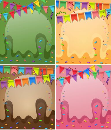 Four background template with party flags illustration.のイラスト素材