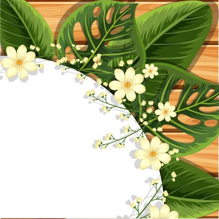 Green leaves and flowers illustration.のイラスト素材