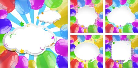 Five frames with colorful balloons illustrationのイラスト素材