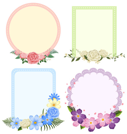 Four designs of flower frames in different shapes illustrationのイラスト素材