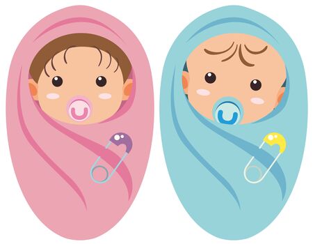 Two infants boy and girl illustrationのイラスト素材