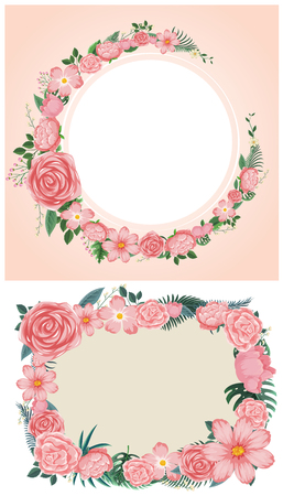 Two designs of border with pink roses illustrationのイラスト素材