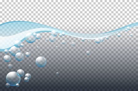 Blue waves and bubbles on transparent background illustrationのイラスト素材