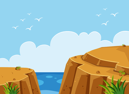 Ocean scene with cliff at day time illustrationのイラスト素材