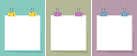 Three blank papers with different colors of paperclips illustrationのイラスト素材
