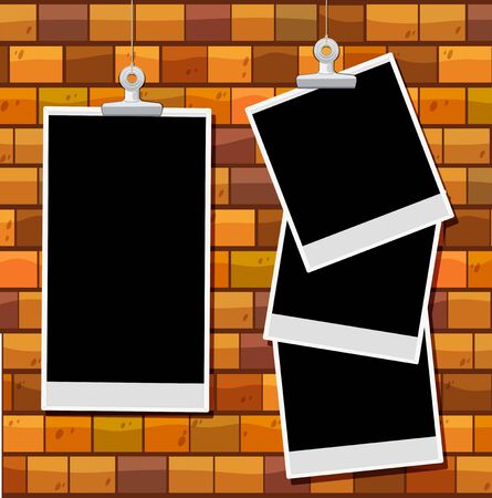 Picture frames on brick wall illustrationのイラスト素材