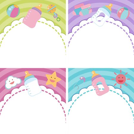 Four background with baby items illustrationのイラスト素材