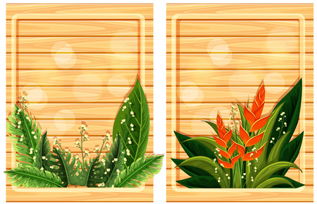 Two wooden boards with flower frames illustrationのイラスト素材