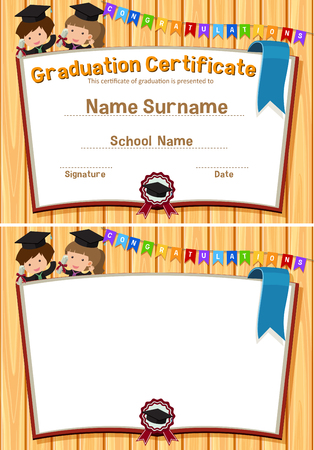 Graduation certification template with happy students illustrationのイラスト素材