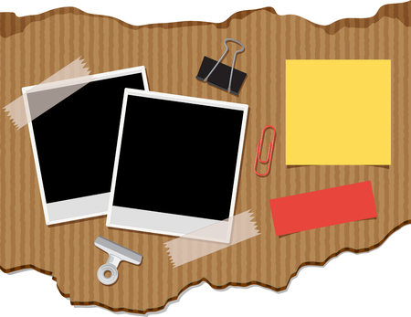 Two photoframes and notepads on cardboard background illustrationのイラスト素材