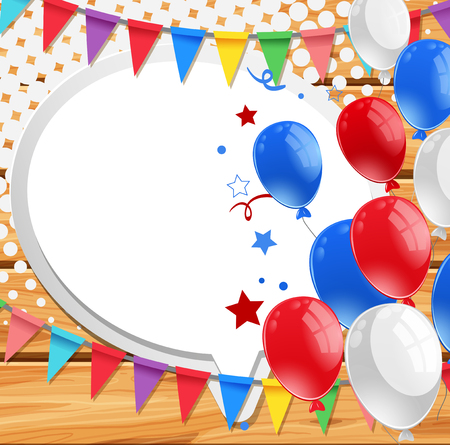 Background with colorful flags and balloons on wooden board illustrationのイラスト素材