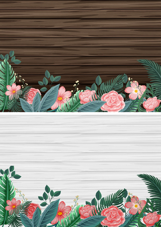 Two background with wooden boards and flowers illustrationのイラスト素材