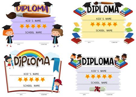 Diploma template with kids in background illustrationのイラスト素材
