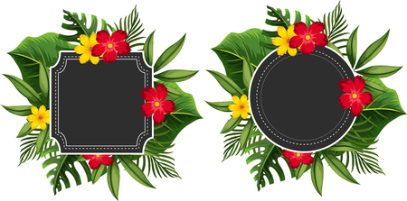 Two border template with yellow and red flowers illustrationのイラスト素材