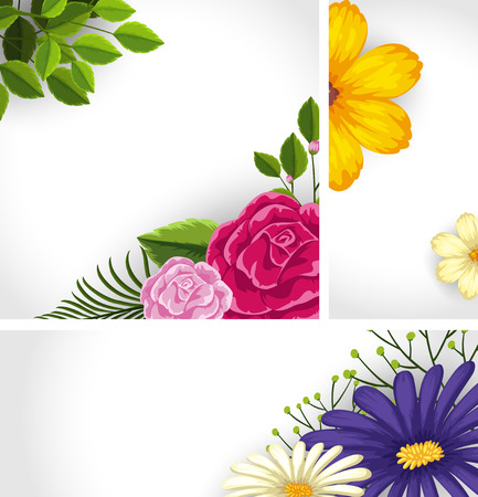 Three background template with colorful flowers illustrationのイラスト素材
