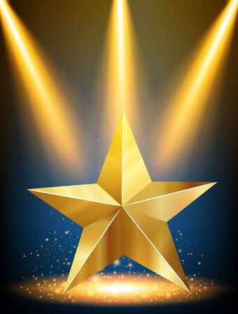 Golden star with yellow light in background illustrationのイラスト素材