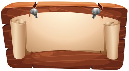 Paper nailed on wooden board illustrationのイラスト素材