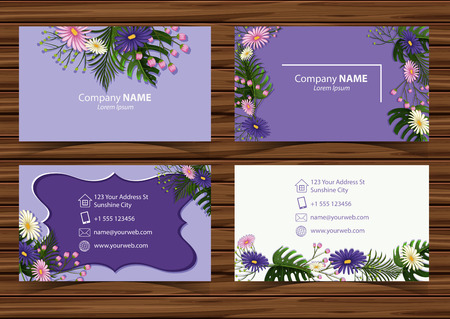 Businesscard template with beautiful flowers in front and back view illustrationのイラスト素材