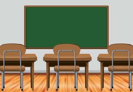Classroom scene with desks and blackboard illustration.のイラスト素材