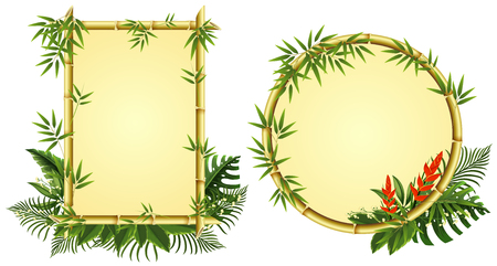 Two border templates with bamboo and flowers illustrationのイラスト素材