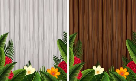 Background design with flowers on wooden walls illustrationのイラスト素材