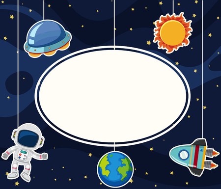 Border template with astronaut in space illustrationのイラスト素材