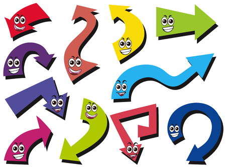 Different design of arrow with facial expressions illustrationのイラスト素材