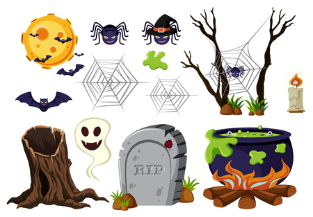 Halloween elements with spiders and bats illustrationのイラスト素材