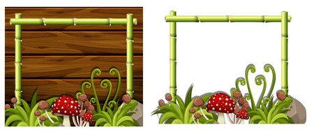 Two bamboo frames with mushrooms illustrationのイラスト素材
