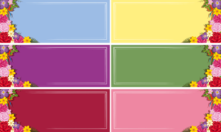 Six banner templates with colorful flowers illustrationのイラスト素材