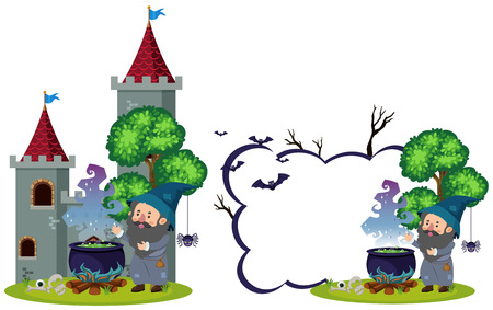 Wizard and magic brew at the castle illustrationのイラスト素材