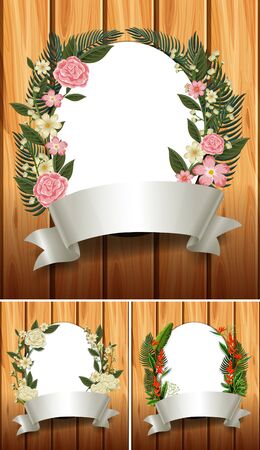 Three border template with flowers illustrationのイラスト素材