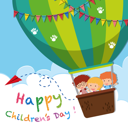 Happy children's day poster with kids on balloon illustrationのイラスト素材