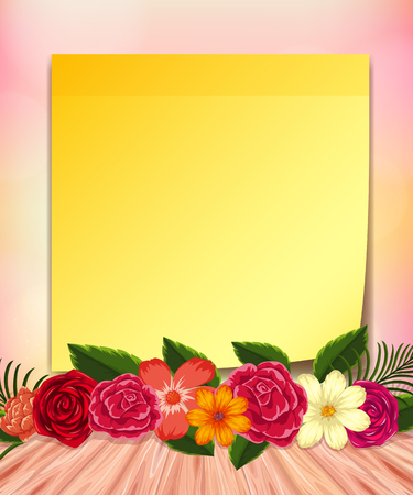 Yellow notepad and colorful flowers illustrationのイラスト素材