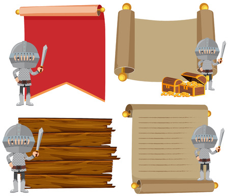 Four banner template with medieval knights illustrationのイラスト素材