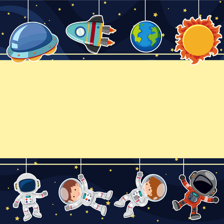 Border template with astronauts in space illustration.のイラスト素材