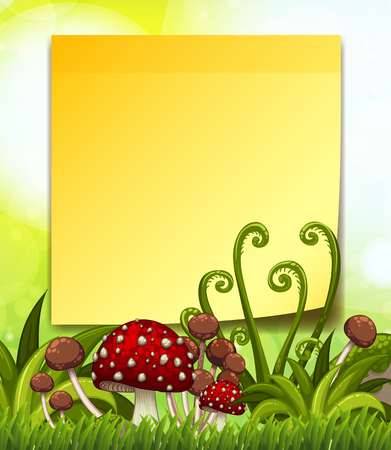Yellow paper with garden background illustration.のイラスト素材